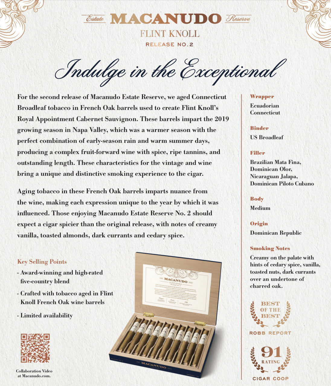 Macanudo Estate Reserve - Flint Knoll Release No. 2 Churchill *Box* cigars supplied by Sir Louis Cigars